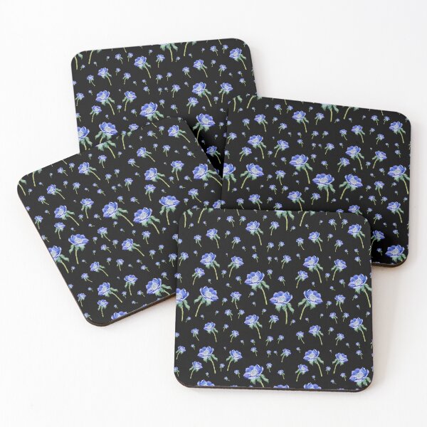 Item preview, Violet anemone ornate pattern on black background designed and sold by Yana Mustafina | Boho Soulful Designs.