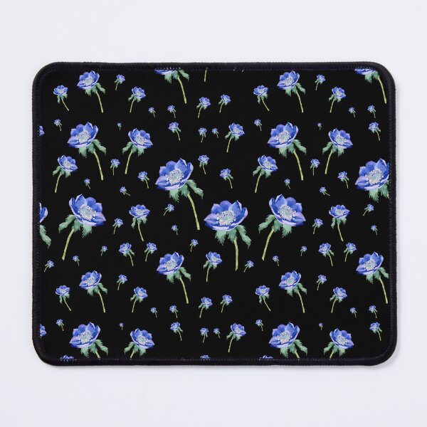 Item preview, Violet anemone ornate pattern on black background designed and sold by Yana Mustafina | Boho Soulful Designs.