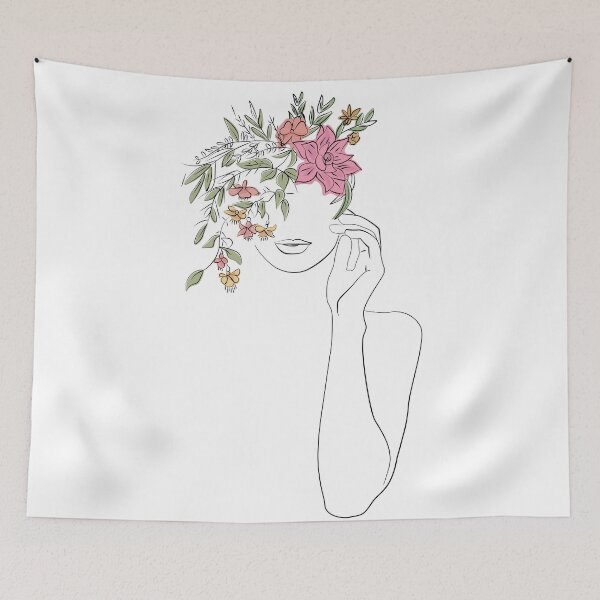 Item preview, Woman with Flowers - Minimalistic Line Drawing - VIII designed and sold by artswag.