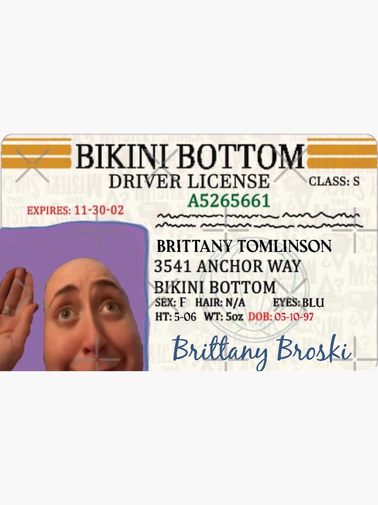 "Brittany Broski Bikini Bottom License" Sticker for Sale by gaylegend