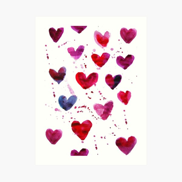Hearts in Watercolour Art Print