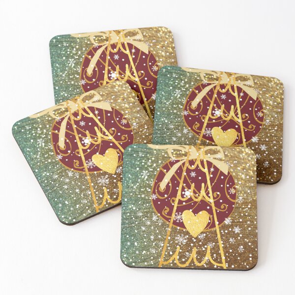 Item preview, Glitter Christmas love with red ornament, golden heart, ribbon, snow and tree designed and sold by sweetees4u.
