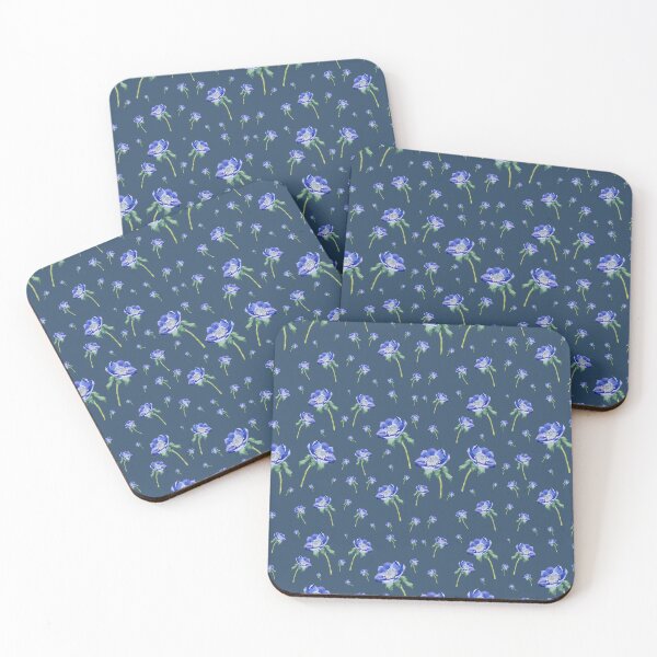 Item preview, Violet anemone ornate pattern blue background designed and sold by Yana Mustafina | Boho Soulful Designs.