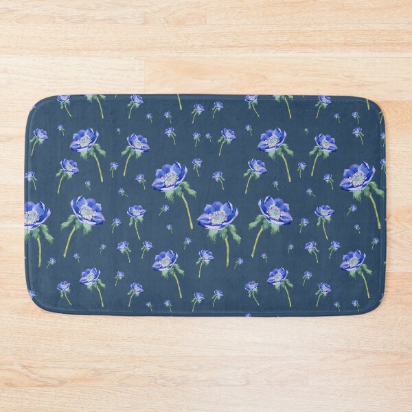 Item preview, Violet anemone ornate pattern blue background designed and sold by Yana Mustafina | Boho Soulful Designs.