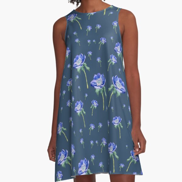 Artikel-Vorschau von Violette Anemone verziertes Muster blauer Hintergrund, designt und verkauft von calligramus.