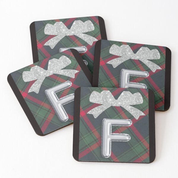 Item preview, Glorious Red and Green Plaid with  Glittering Bow and Puff Initial-F designed and sold by SunMoonBeyond.