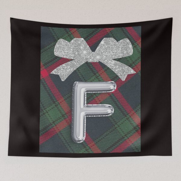 Item preview, Glorious Red and Green Plaid with  Glittering Bow and Puff Initial-F designed and sold by SunMoonBeyond.