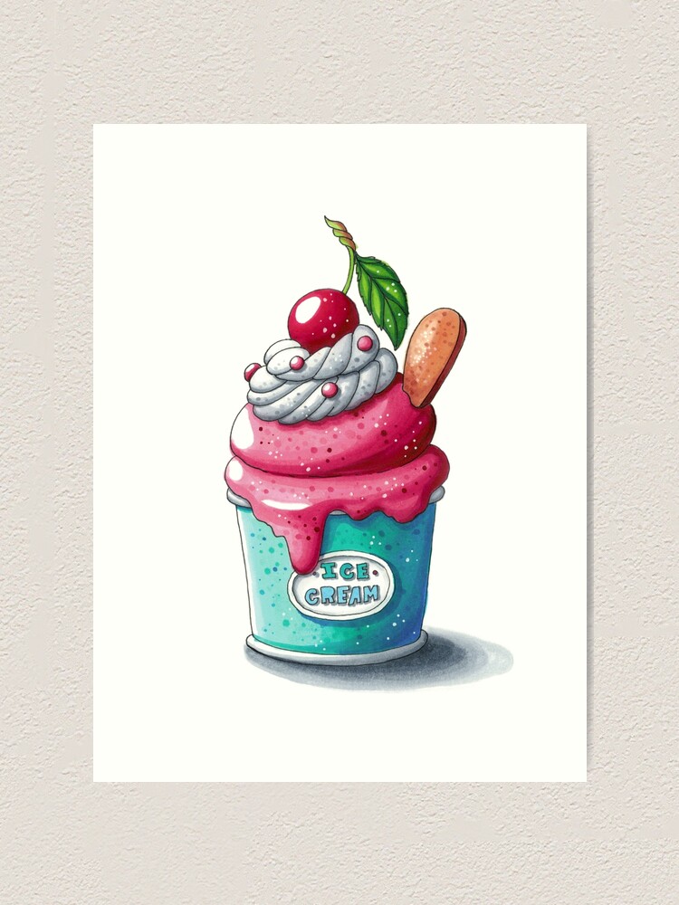 Sundae ice cream with taste of strawberry in cup on white background.  Handwork sketch. Vector ice cream illustration Stock Vector | Adobe Stock