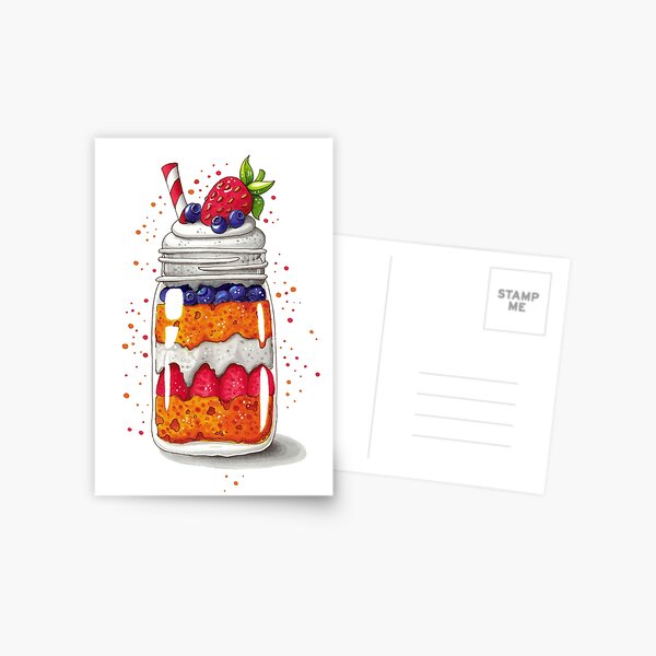 Strawberry and Blueberry shortcake in a jar Postcard