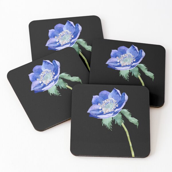Item preview,  Violet anemone watercolor sketch hand drawn black version designed and sold by Yana Mustafina | Boho Soulful Designs.