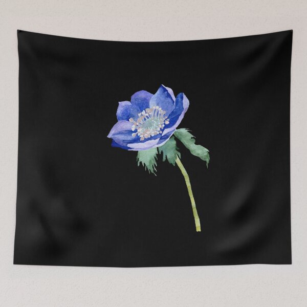 Item preview,  Violet anemone watercolor sketch hand drawn black version designed and sold by Yana Mustafina | Boho Soulful Designs.