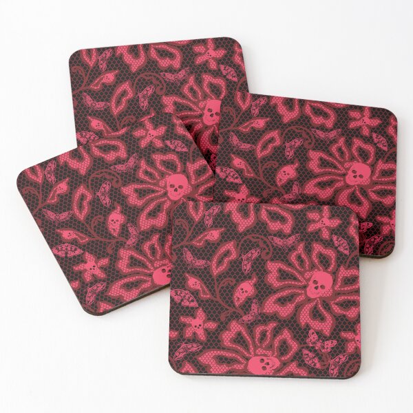Item preview,  Lace with skull ,moths and red flowers designed and sold by Fitandstylish.