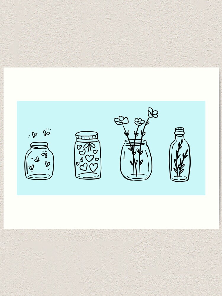 Cute 4 Mason jar line art minimalistic design - journal doodles Sticker  for Sale by Yarafantasyart