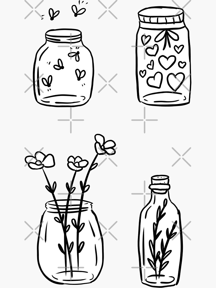 Cute 4 Mason jar line art minimalistic design - journal doodles Sticker  for Sale by Yarafantasyart