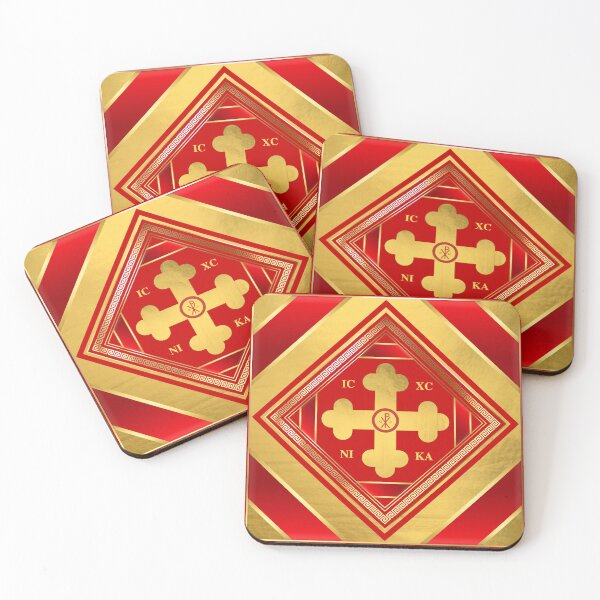 Item preview, Greek Orthodox Cross Red Gold Trim ICXC NIKA designed and sold by Yiorgos Designs.