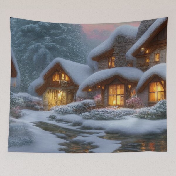 Item preview, Magical Fantasy Cottage with Lights In A Snowy Scene, Scenery Nature designed and sold by NatureFood.