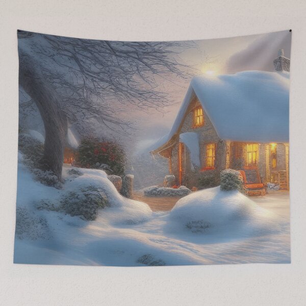 Item preview, Magical Fantasy Cottage with Lights In A Snowy Scene, Scenery Nature designed and sold by NatureFood.