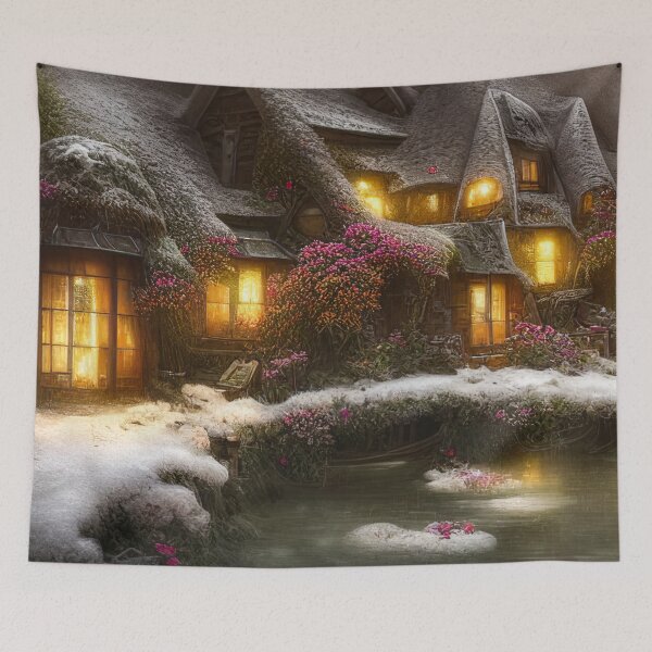 Item preview, Magical Fantasy Cottage with Lights In A Snowy Scene, Scenery Nature designed and sold by NatureFood.