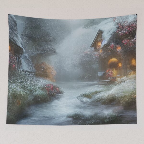 Item preview, Magical Fantasy Cottage with Lights In A Snowy Scene, Scenery Nature designed and sold by NatureFood.