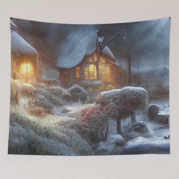 Item preview, Magical Fantasy Cottage with Lights In A Snowy Scene, Scenery Nature designed and sold by NatureFood.