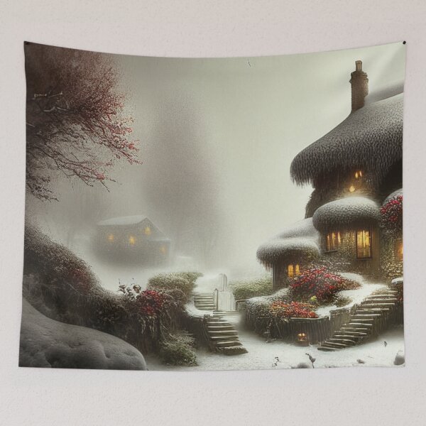 Item preview, Magical Fantasy Cottage with Lights In A Snowy Scene, Scenery Nature designed and sold by NatureFood.