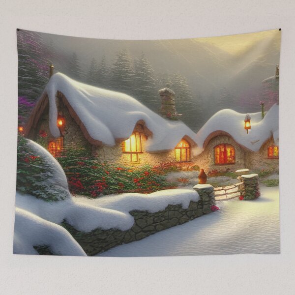 Item preview, Magical Fantasy Cottage with Lights In A Snowy Scene, Scenery Nature designed and sold by NatureFood.