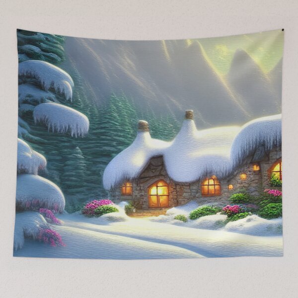 Item preview, Magical Fantasy Cottage with Lights In A Snowy Scene, Scenery Nature designed and sold by NatureFood.