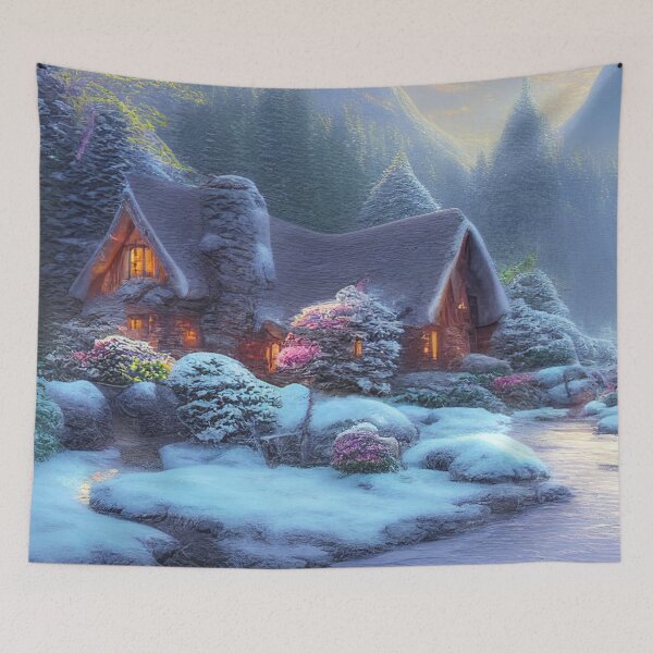 Item preview, Magical Fantasy Cottage with Lights In A Snowy Scene, Scenery Nature designed and sold by NatureFood.