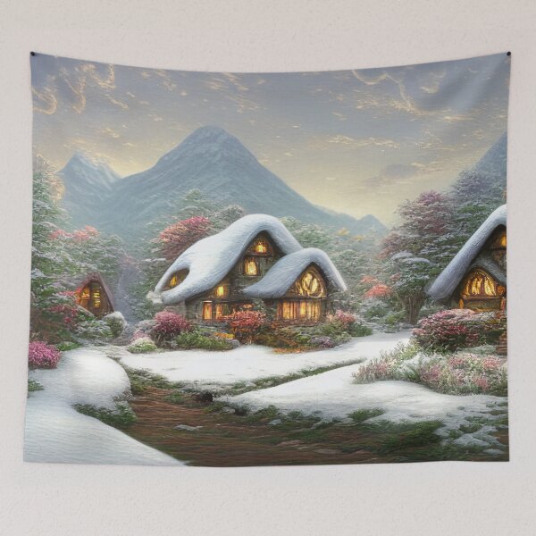 Item preview, Magical Fantasy Cottage with Lights In A Snowy Scene, Scenery Nature designed and sold by NatureFood.