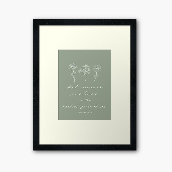 Zach Bryan Lyrics Sun to Me Flowers Framed Art Print