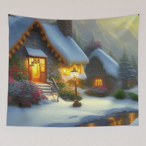 Item preview, Magical Fantasy Cottage with Lights In A Snowy Scene, Scenery Nature designed and sold by NatureFood.