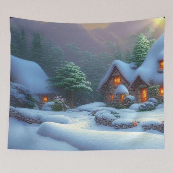 Item preview, Magical Fantasy Cottage with Lights In A Snowy Scene, Scenery Nature designed and sold by NatureFood.