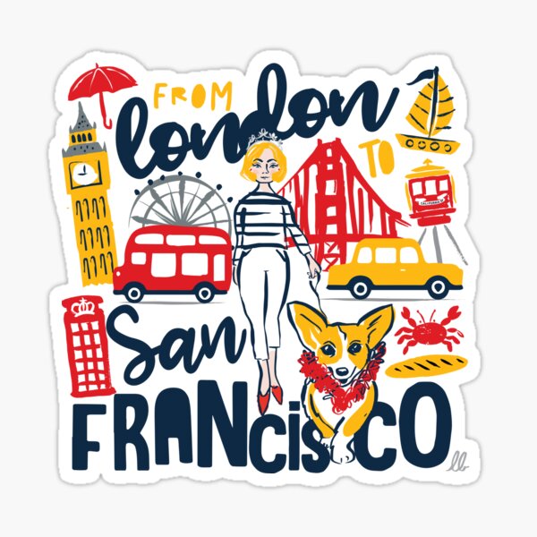 San Francisco to London Collage Illustration Sticker