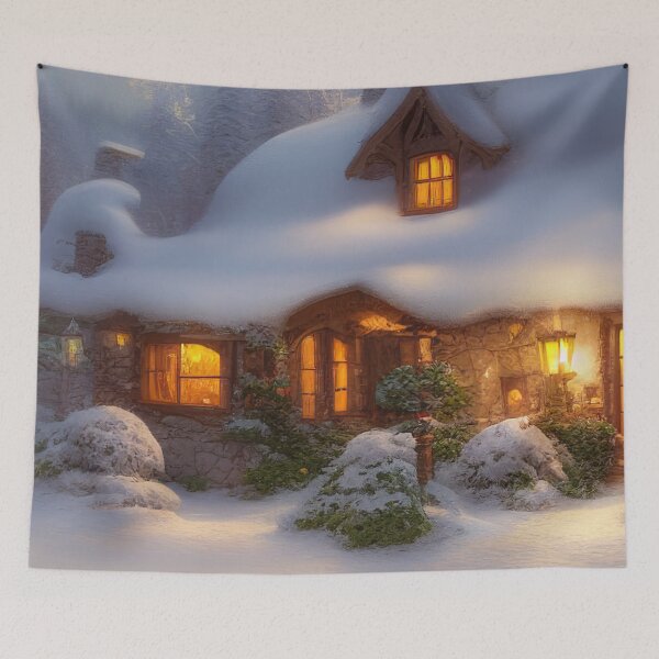 Item preview, Magical Fantasy Cottage with Lights In A Snowy Scene, Scenery Nature designed and sold by NatureFood.