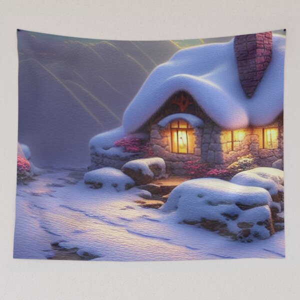 Item preview, Magical Fantasy Cottage with Lights In A Snowy Scene, Scenery Nature designed and sold by NatureFood.