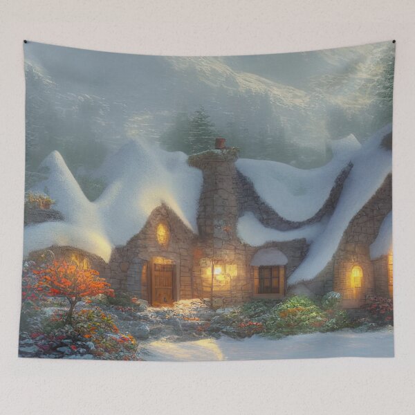 Item preview, Magical Fantasy Cottage with Lights In A Snowy Scene, Scenery Nature designed and sold by NatureFood.