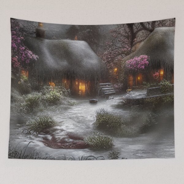 Item preview, Magical Fantasy Cottage with Lights In A Snowy Scene, Scenery Nature designed and sold by NatureFood.