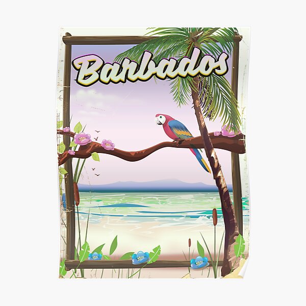 Barbados Parrot Landscape travel poster Poster