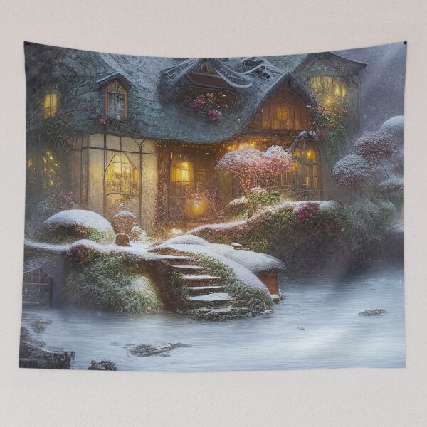 Item preview, Magical Fantasy Cottage with Lights In A Snowy Scene, Scenery Nature designed and sold by NatureFood.