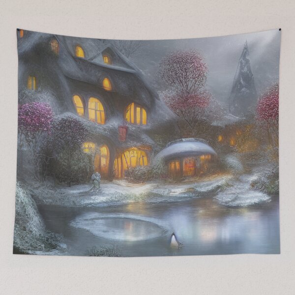 Item preview, Magical Fantasy Cottage with Lights In A Snowy Scene, Scenery Nature designed and sold by NatureFood.