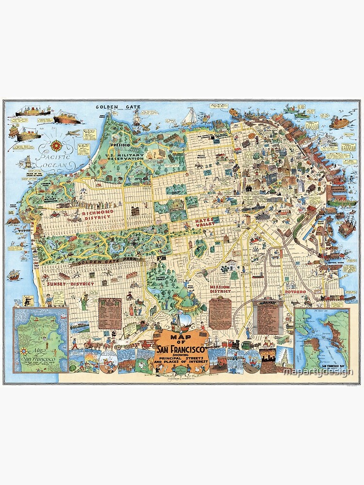 Humorous Map Of San Francisco, California, With Its Bay, Streets And ...