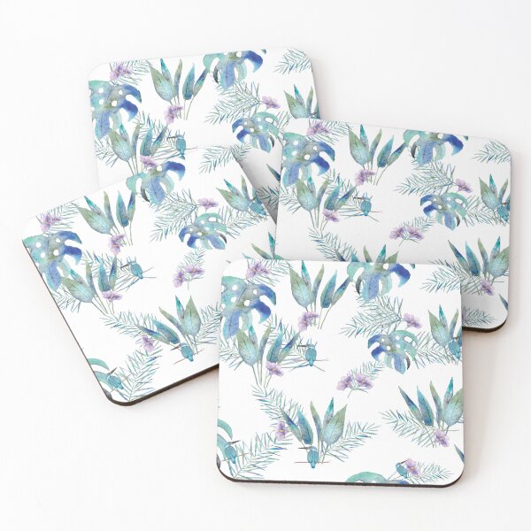Item preview, blue tropical leaves and flowers designed and sold by Rach-h-Designs.