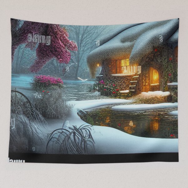 Item preview, Magical Fantasy Cottage with Lights In A Snowy Scene, Scenery Nature designed and sold by NatureFood.
