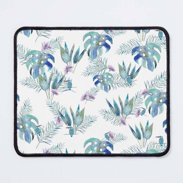 Item preview, blue tropical leaves and flowers designed and sold by Rach-h-Designs.