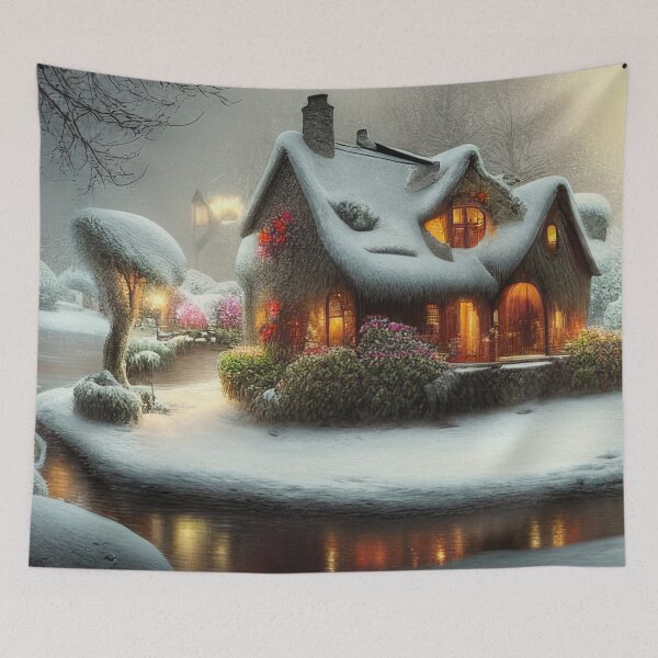 Item preview, Magical Fantasy Cottage with Lights In A Snowy Scene, Scenery Nature designed and sold by NatureFood.