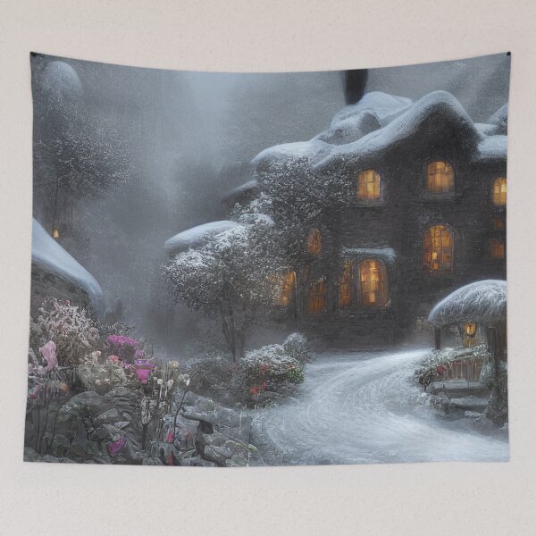 Item preview, Magical Fantasy Cottage with Lights In A Snowy Scene, Scenery Nature designed and sold by NatureFood.