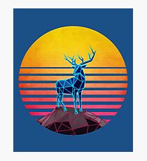Geometric Neon Retro 80's Polygon Deer Photographic Print
