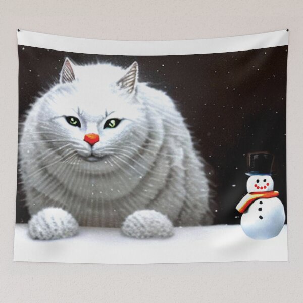 Item preview, christmas next day delivery White Cat and Snowman AI designed and sold by SBlagojevic.
