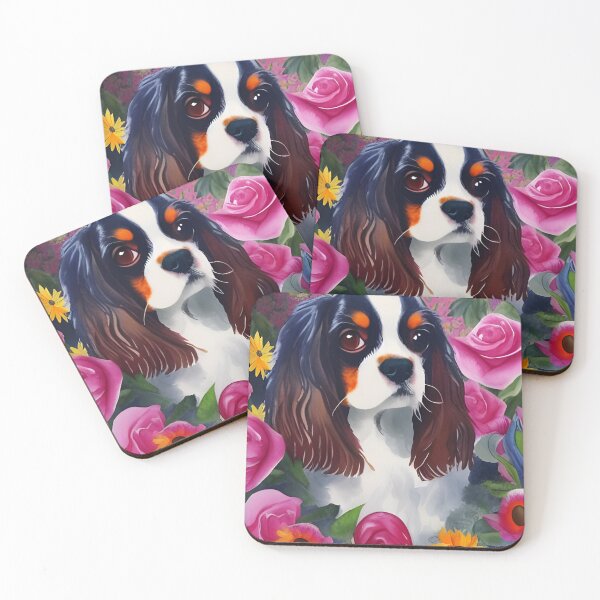 Item preview, King Charles Spaniel Dog Puppy Whimsical Portrait Hiding in Wildflowers Secret Garden Digital Art Watercolor Painting designed and sold by Lovedogz4life.