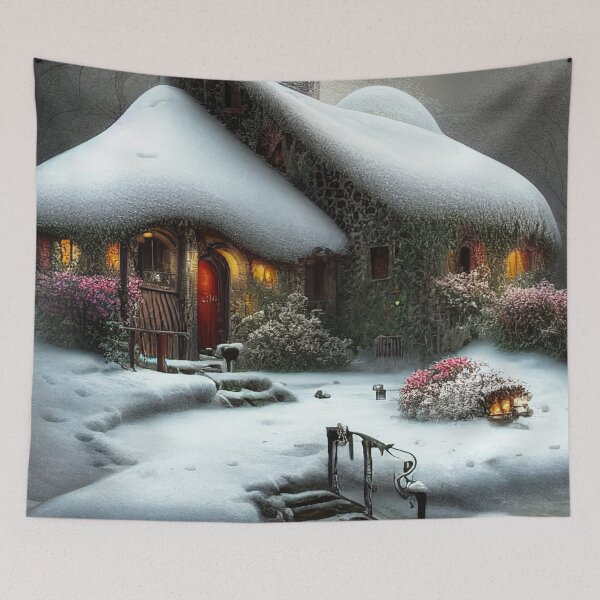 Item preview, Magical Fantasy Cottage with Lights In A Snowy Scene, Scenery Nature designed and sold by NatureFood.